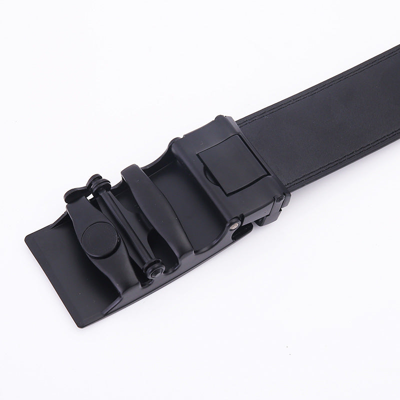 Men's Business Leather Belt – Automatic Buckle | Frosted Finish & Car Stitch | 120cm & 130cm | Black | Hooriva