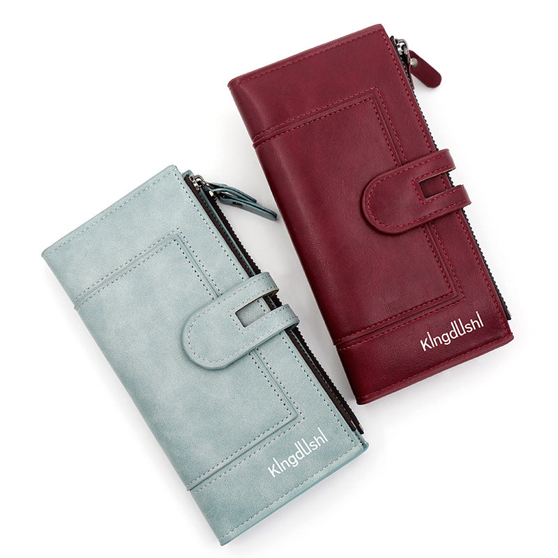 Women's PU Leather Multifunctional Wallet Purse – 9 Card Slots, Photo Window & Dual Zipper Coin Pockets