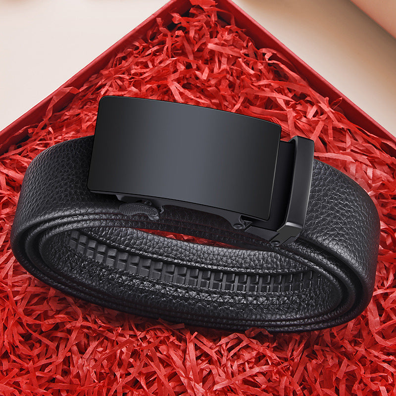  Professional black leather belt with automatic sliding buckle