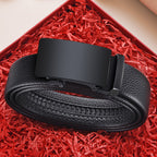  Professional black leather belt with automatic sliding buckle