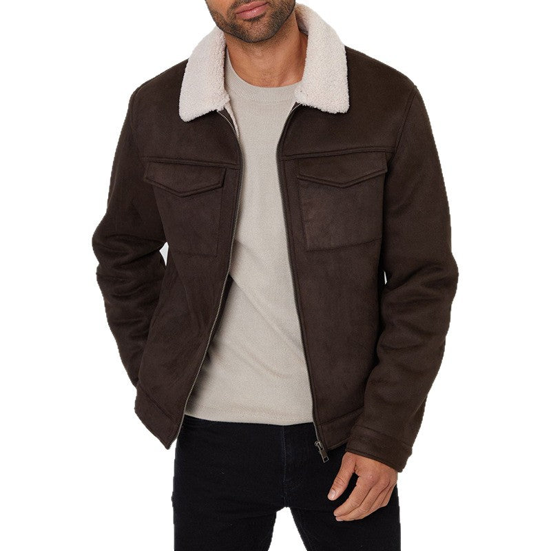 Men's Lamb Fur Collar Coat | Slim Fit Retro Outerwear, S–XXXL, 3 Colours | HOORIVA