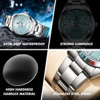 Men's paazomu Double Calendar Luminous Quartz Watch – Steel Strap | 5 Styles | Silver Case | Hooriva