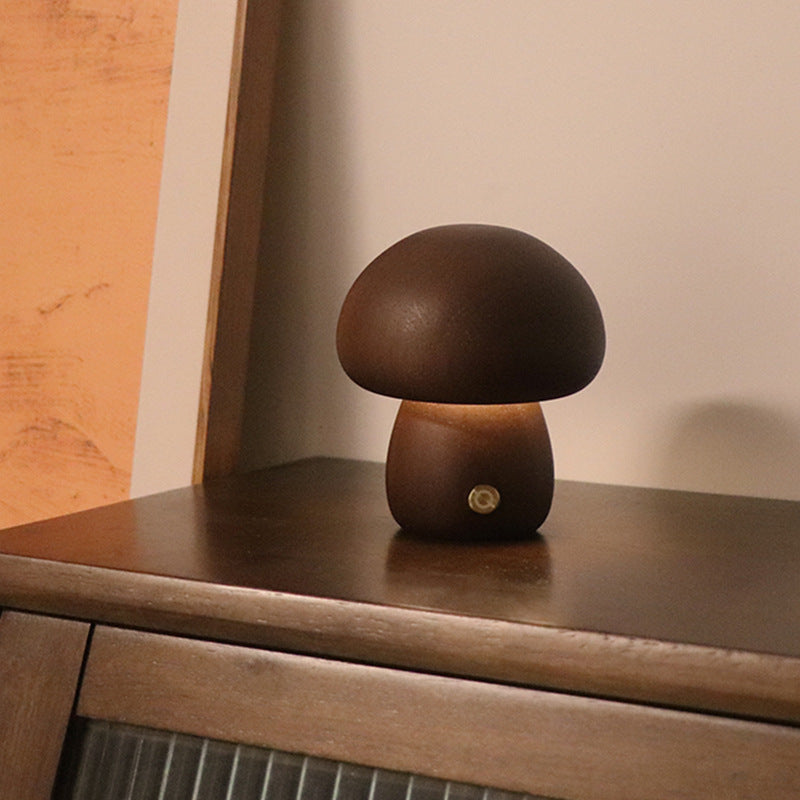 Wooden Mushroom LED Night Light | Touch Switch Bedside Lamp, 4 Styles, Beech & Walnut | HOORIVA