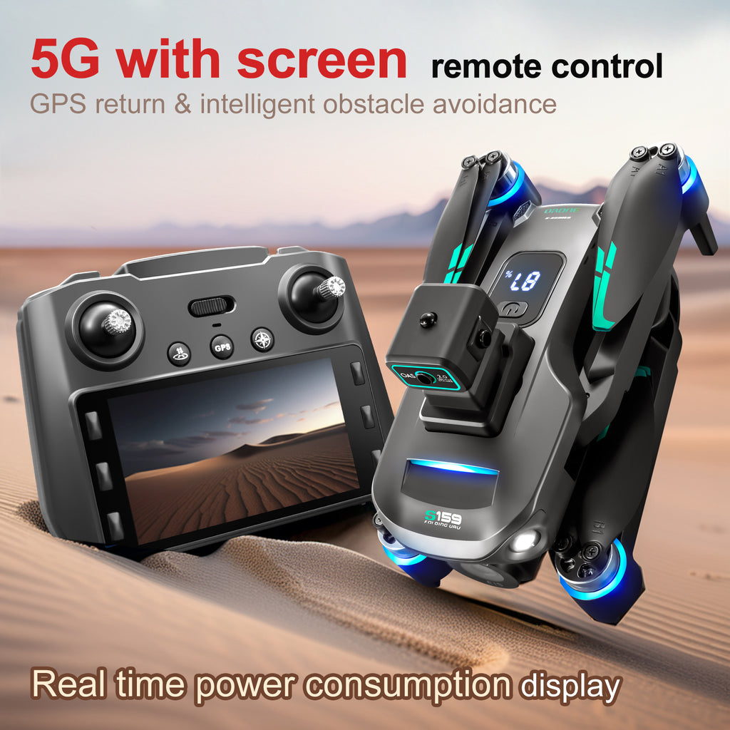 طائرة درون S159 بنظام تحديد المواقع GPS مع كاميرا 8K – تصوير جوي 5G بتقنية WiFi FPV، وجهاز تحكم مع شاشة