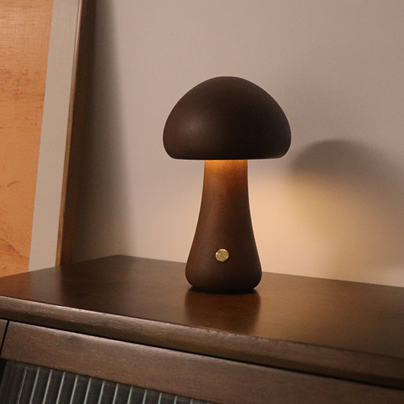 Wooden Mushroom LED Night Light | Touch Switch Bedside Lamp, 4 Styles, Beech & Walnut | HOORIVA
