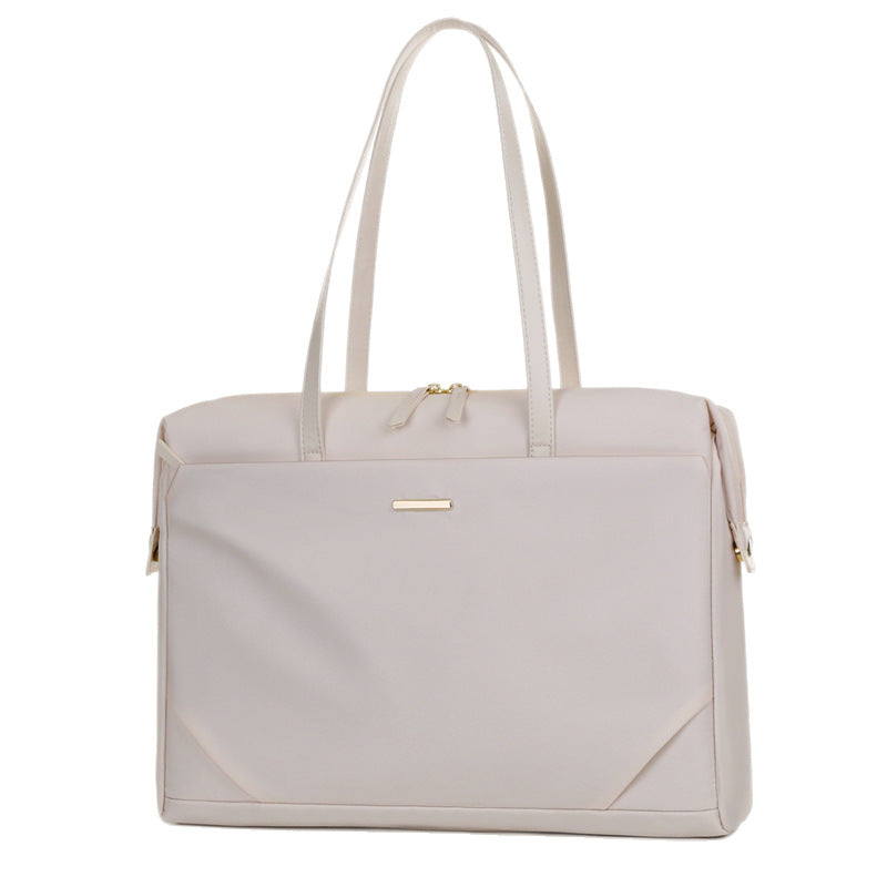 14 Inch Oxford Cloth Laptop Shoulder Bag — Urban Minimalist, 3D Pocket, Black, Gray & Off-White