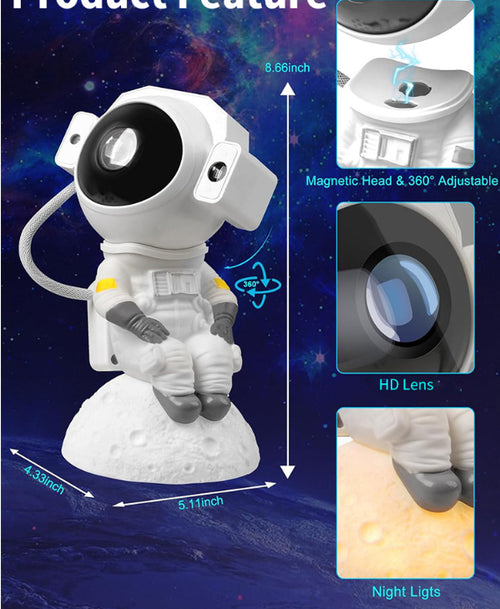 Astronaut Moon Projection Lamp | Starry Sky Night Light with Bluetooth Speaker | HOORIVA