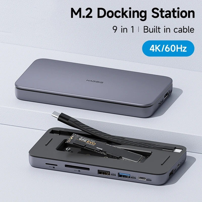 M.2 Docking Station Built-in USB-C Cable Dark Gray - Hooriva