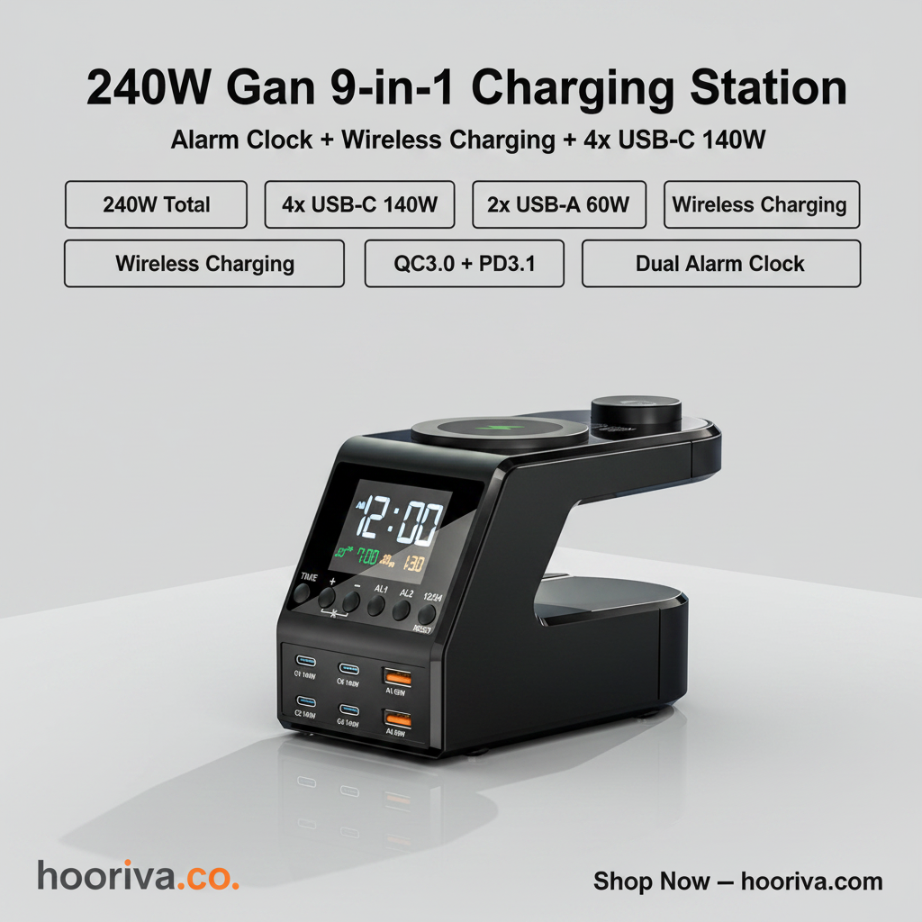 240W GaN Charging Station Facebook Ad - Grey Background