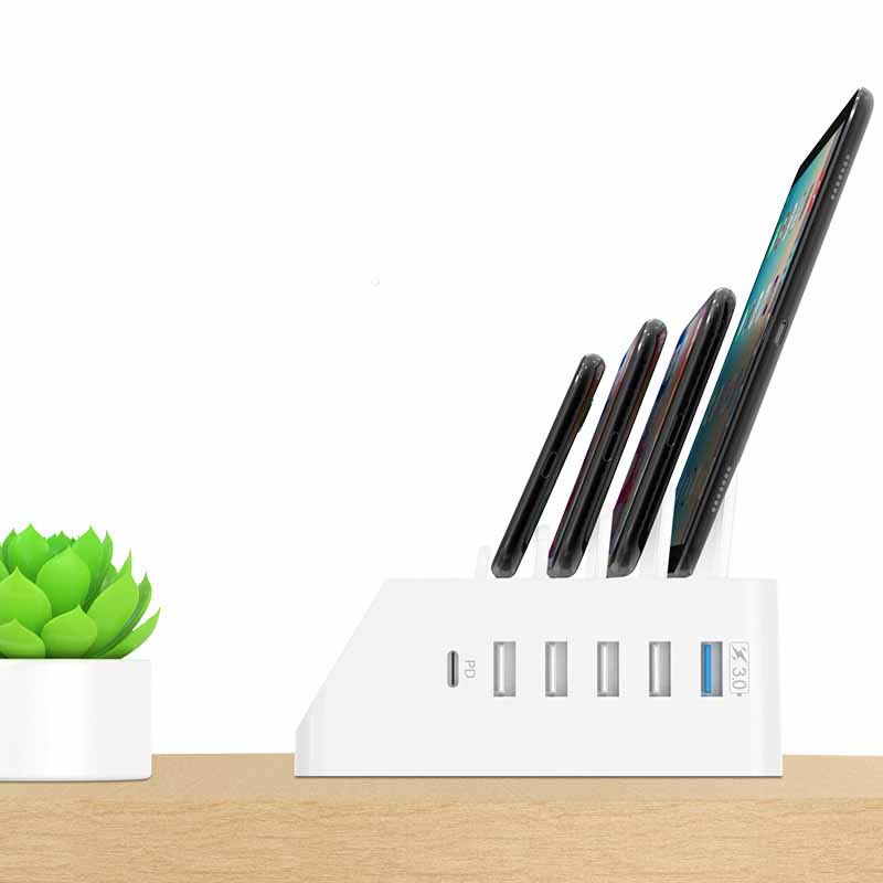 PD Multi-Port Fast Charger with Phone Bracket | USB Smart Display Charging Station