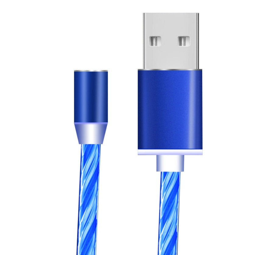 Blue flowing LED magnetic charging cable for iPhone and Android