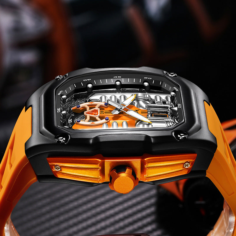 Men's 3D Hollow Skeleton Quartz Watch | Transparent Case Back Business Wristwatch