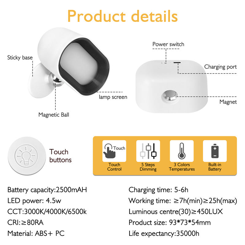 Remote Touch Magnetic Wall Lamp Simple