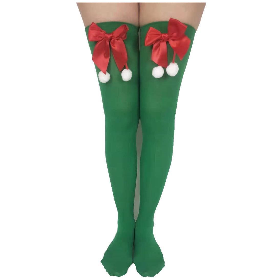 Christmas Pom-Pom Knit Socks | Festive Red & Green Holiday Stockings | HOORIVA