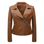 Women's Faux Leather Zip Jacket – Elegant Slim-Fit Business Biker Coat in 4 Colours