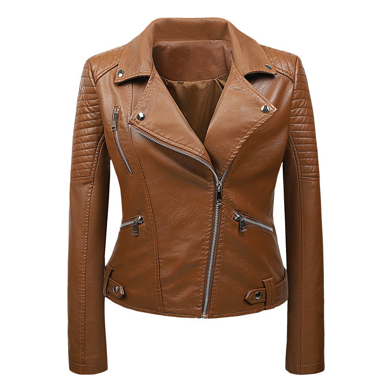 Women's Faux Leather Zip Jacket – Elegant Slim-Fit Business Biker Coat in 4 Colours
