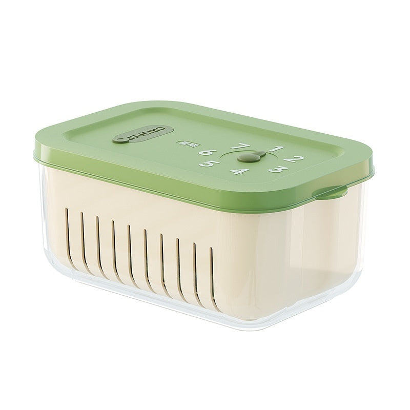 Steam Vent Food Storage Crisper with Freshness Date Tracker – Built-In Drainer & Coloured Lid (1–2L)