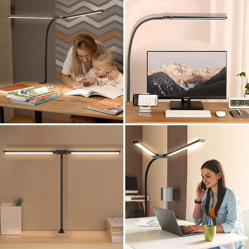 Double Head LED Desk Lamp – Dimmable, 3 Colour Modes & 360° Gooseneck | USB Powered