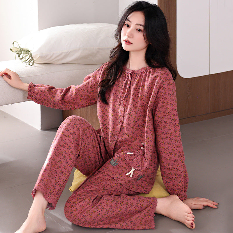 طقم بيجاما قطني نسائي – كارديجان علوي فضفاض وبنطلون | 8 ألوان | M–3XL