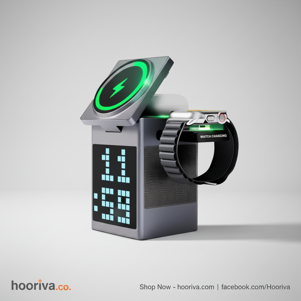 3-in-1 Wireless Charger with LED Clock – Hooriva Background