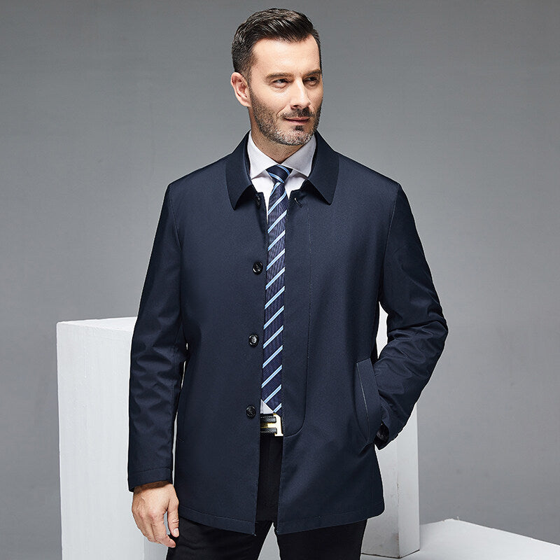Men's Business Casual Jacket | Polyester Blazer, Sizes 170–195, Cyan & Navy Blue | HOORIVA
