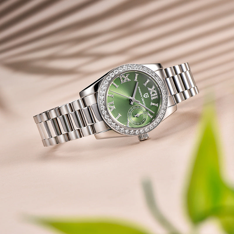 Women's Fashion Stainless Steel Watch | Slim 11mm Wristwatch in Blue, Green & White