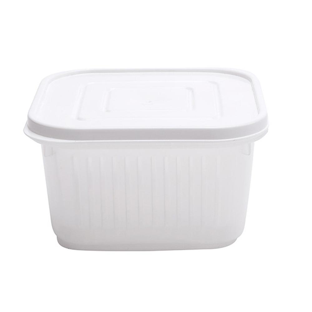 Square Fresh-Keeping Container with Built-In Drainer Basket – PP Fridge Storage Box for Herbs, Garlic & Vegetables