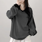 Women's Korean Style Striped Hoodie | Loose Fit, Embroidery, Contrast Colour | HOORIVA