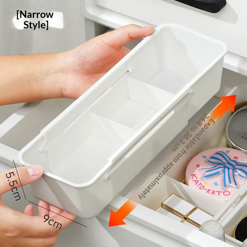 Expandable Drawer Organiser with Adjustable Dividers – Retractable Storage Box for Kitchen, Wardrobe & Office (Narrow / Wide)