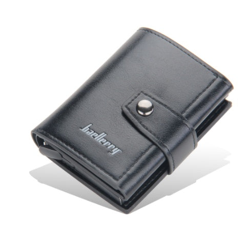 Baellerry Men's PU Leather Magnetic Buckle Money Clip Wallet – Card Slots, Photo & Cheque Slot