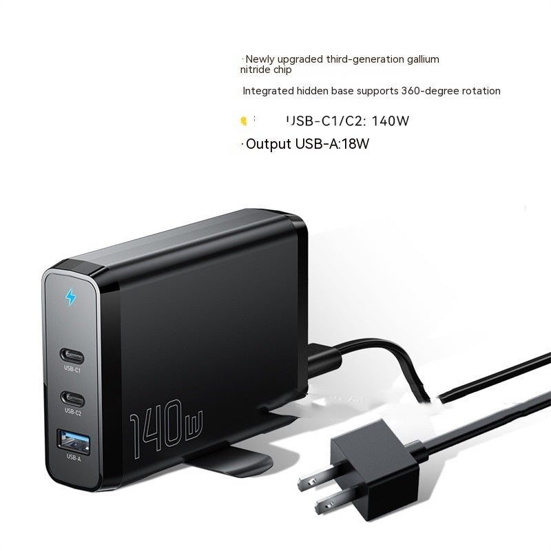 140W GaN Charger – 3-Port USB-C & USB-A Fast Charging for Laptops, Phones & Tablets
