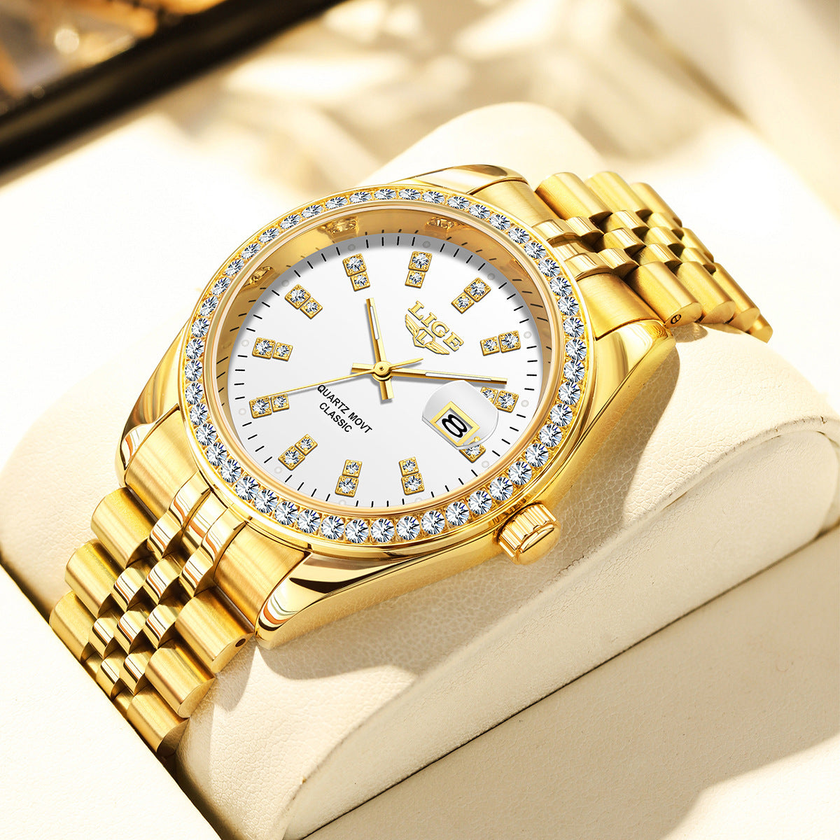 Men's Fashion Quartz Watch | Large Dial, Gold Tone, 13mm Slim Case | HOORIVA