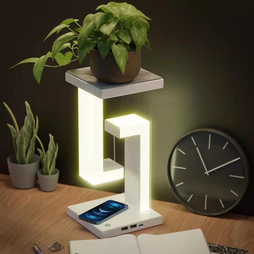 Magnetic Levitating Desk Lamp | Wireless Charging, Touch, Eye-Care, USB | HOORIVA