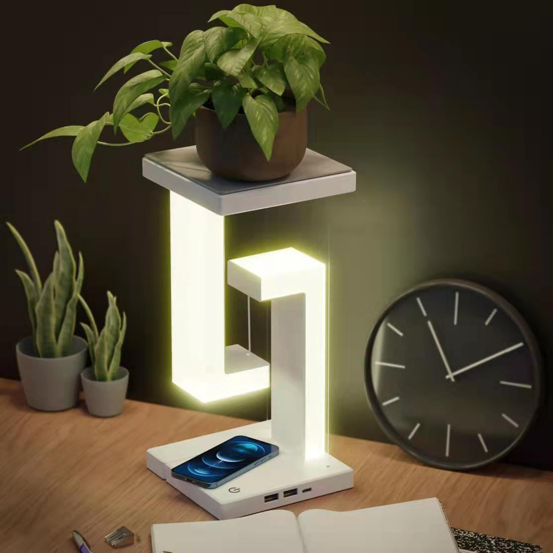 Magnetic Levitating Desk Lamp | Wireless Charging, Touch, Eye-Care, USB | HOORIVA