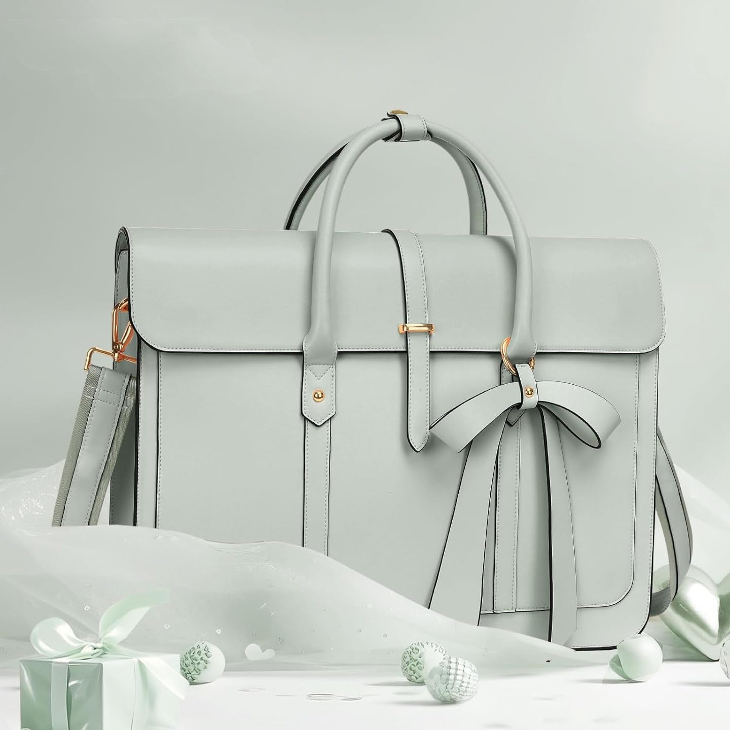16 Inch Laptop Tote Bag — Bow Detail, Synthetic Leather, 8 Colours, 4-Way Carry