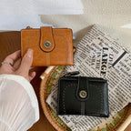 Women's PU Oil-Leather Short Wallet – Vintage Floral Stitch, Anti-Skimming, 5 Card Slots & Coin Pocket