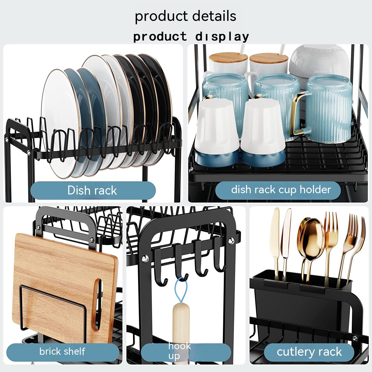 2-Tier Dish Drying Rack with Upgraded Drain Board Tray | Iron Wire Kitchen Drainer