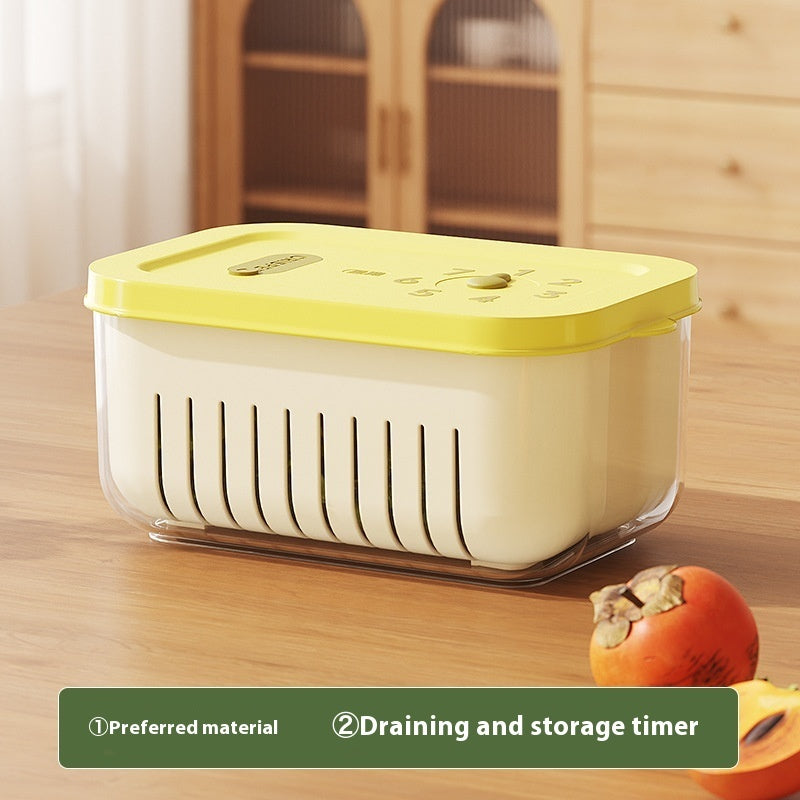 Steam Vent Food Storage Crisper with Freshness Date Tracker – Built-In Drainer & Coloured Lid (1–2L)