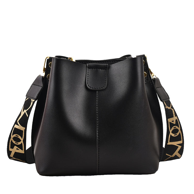 PU Leather Women's Bucket Bag — Wide Shoulder Strap, Contrast Colour, 5 Tones
