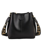 PU Leather Women's Bucket Bag — Wide Shoulder Strap, Contrast Colour, 5 Tones