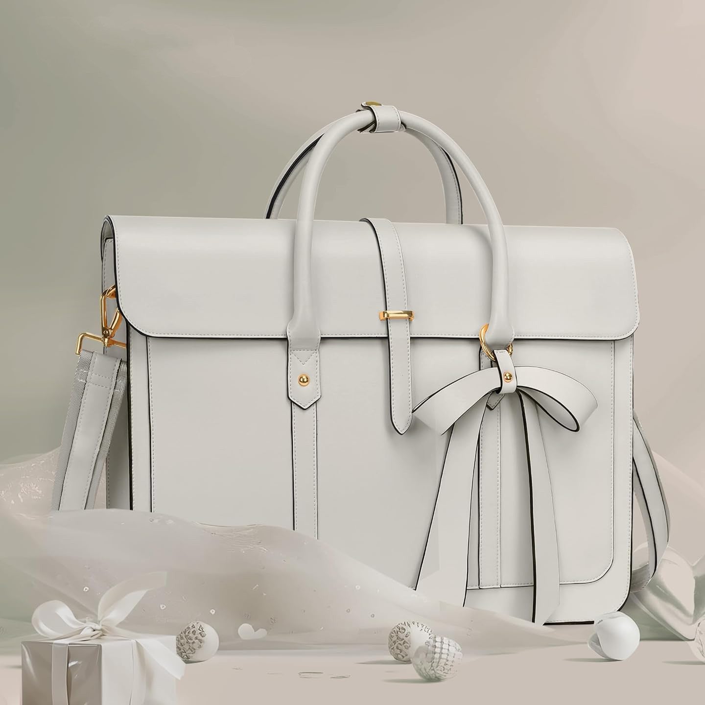 16 Inch Laptop Tote Bag — Bow Detail, Synthetic Leather, 8 Colours, 4-Way Carry