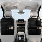 Car Back Seat Organiser | Multi-Pocket Leather Storage Bag, 40x36cm, Beige & Black | HOORIVA