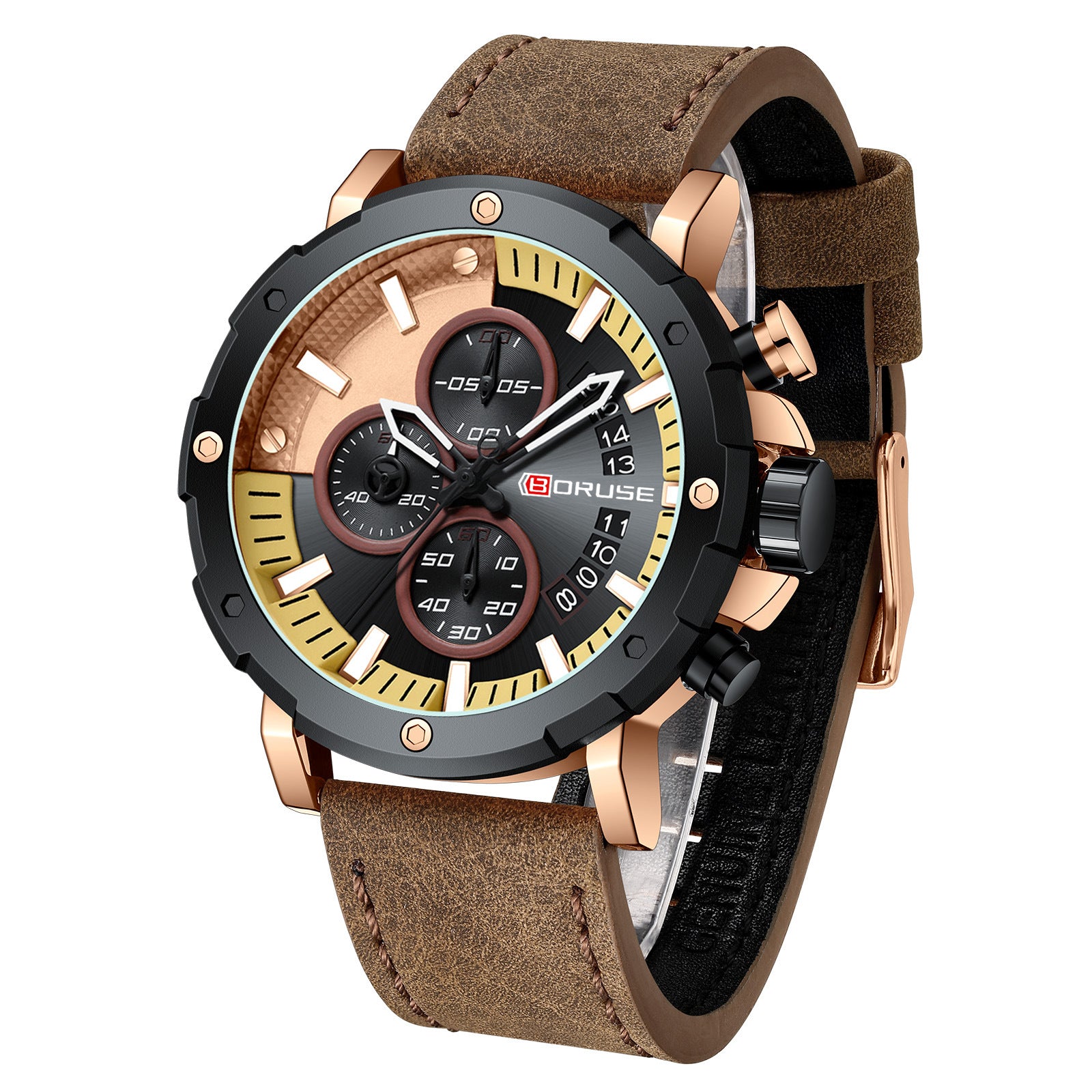 Men's Genuine Leather Luminous Quartz Watch – Waterproof Alloy Case