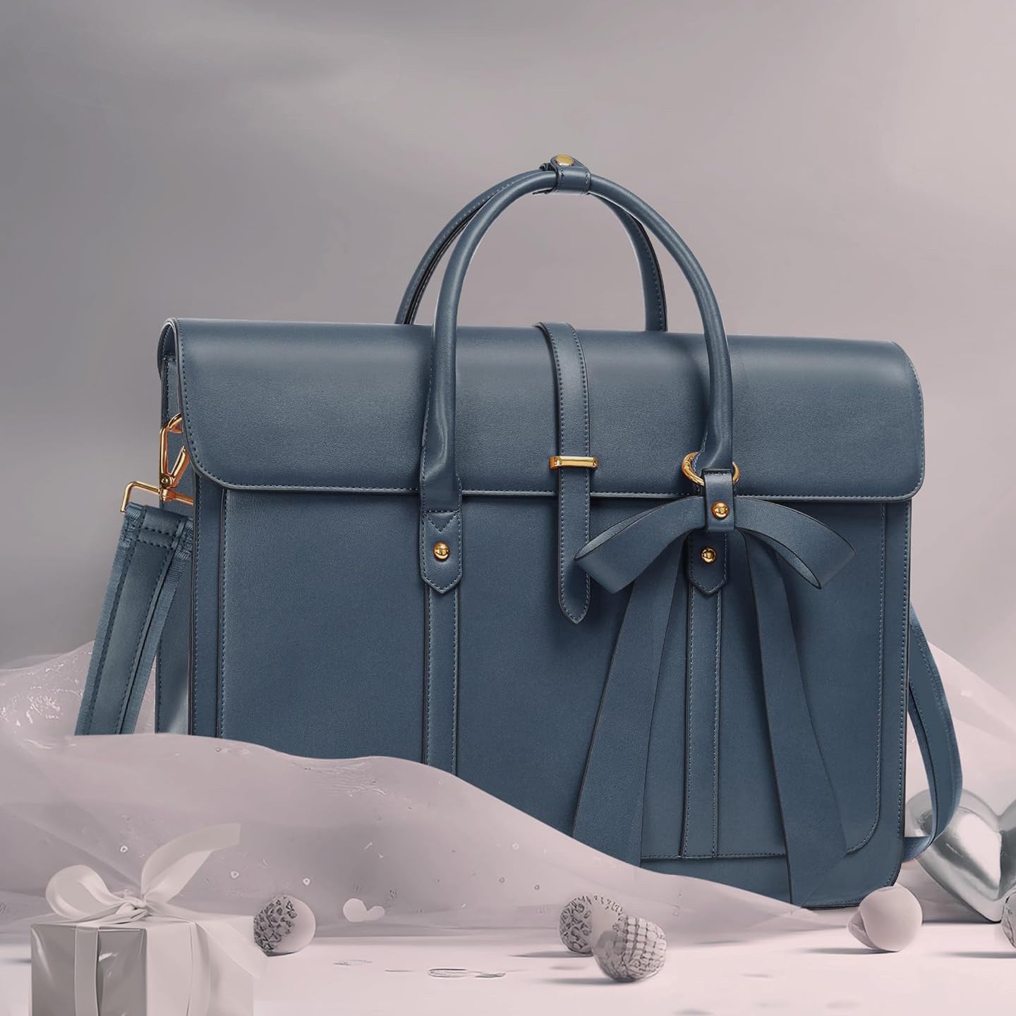 16 Inch Laptop Tote Bag — Bow Detail, Synthetic Leather, 8 Colours, 4-Way Carry