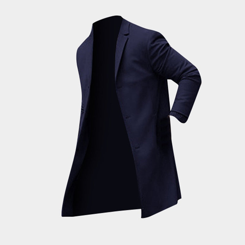 معطف واقٍ من المطر رجالي بقصة ضيقة – معطف شتوي طويل | أسود، كاكي وكحلي | S–3XL
