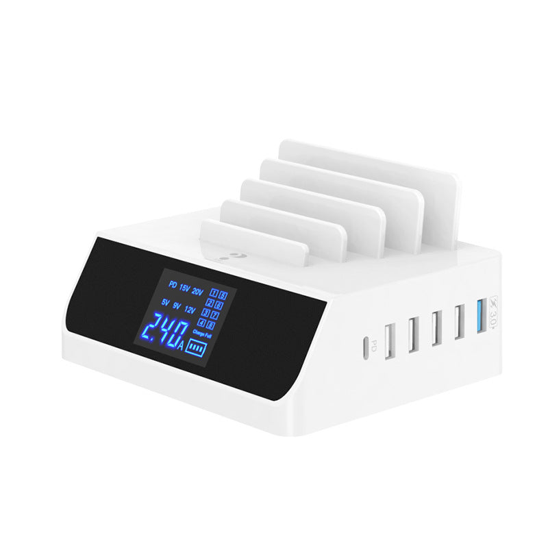 PD Multi-Port Fast Charger with Phone Bracket | USB Smart Display Charging Station