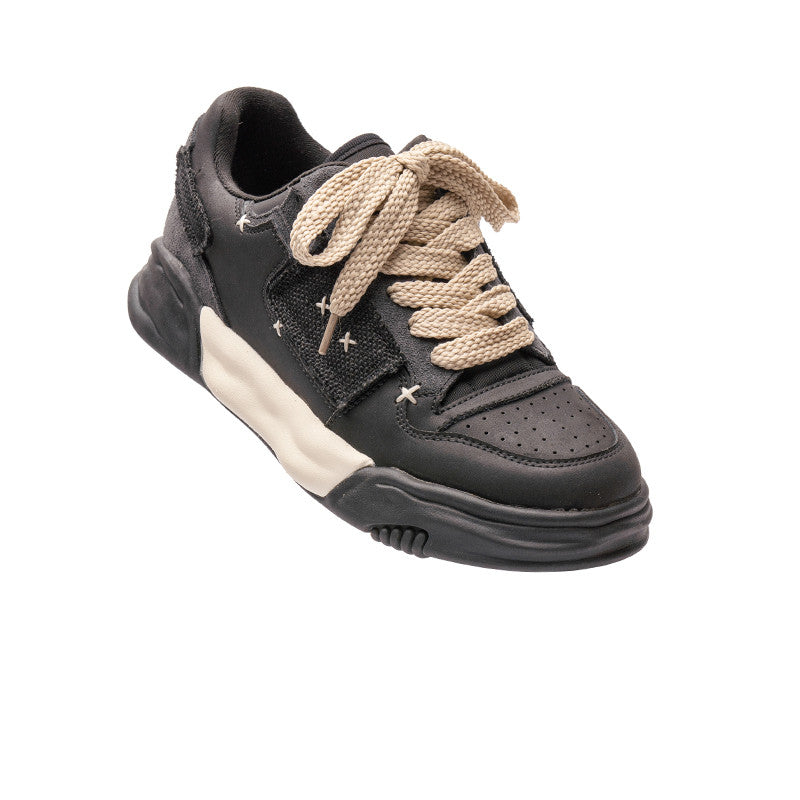Men's Casual Versatile Patch Leather Vintage Shoes – Wear-Resistant | Black & Khaki | EU 36–44 | Hooriva