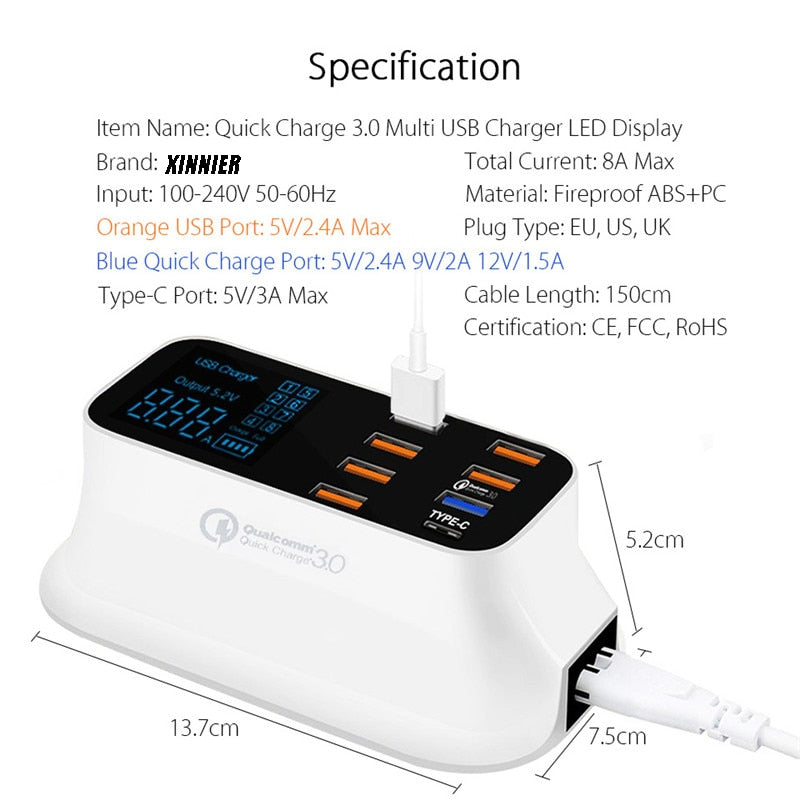 8-Port Quick Charge 3.0 USB Charging Station