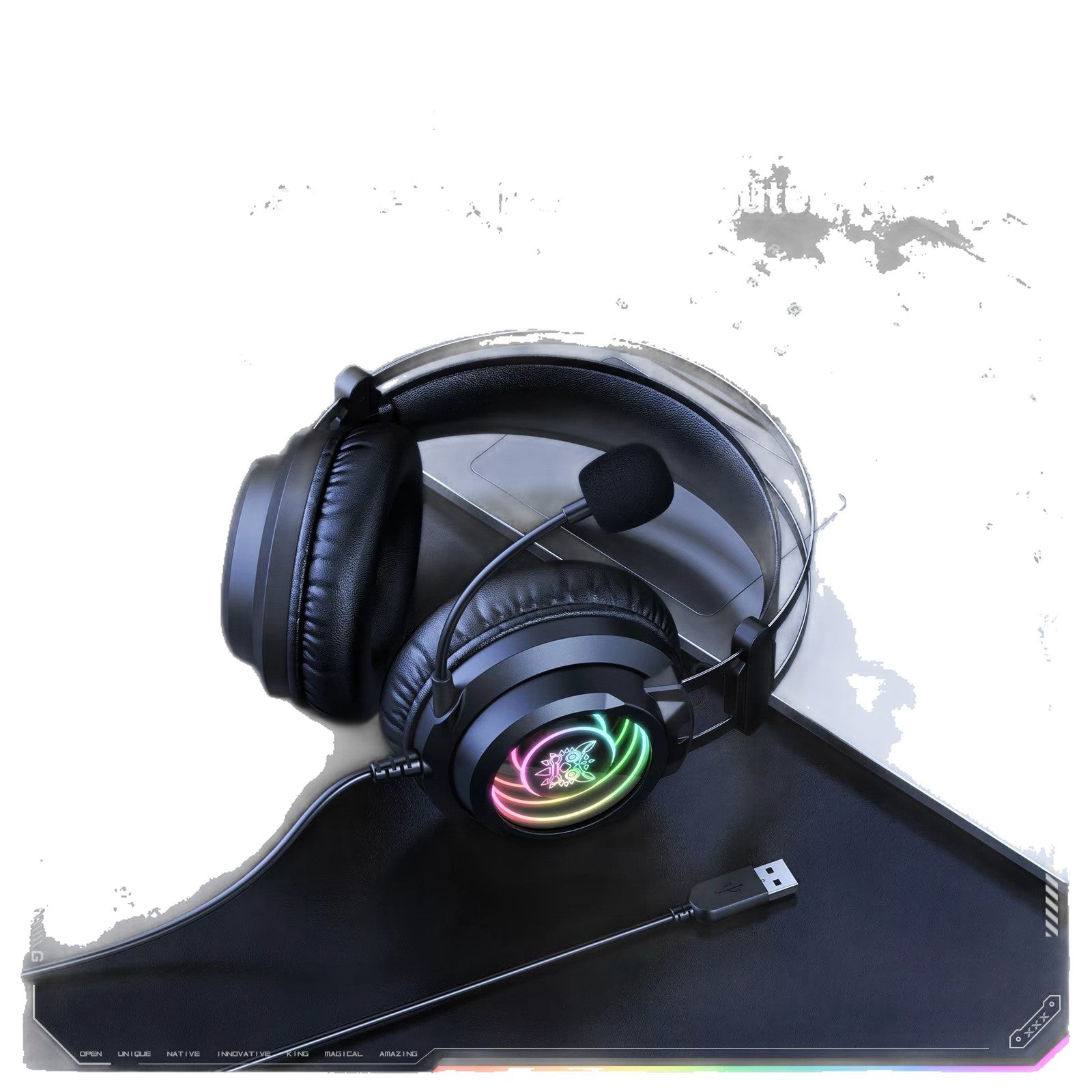 سماعات ألعاب بصوت محيطي وميكروفون - بتصميم عين النسر بمنفذي USB و Type-C