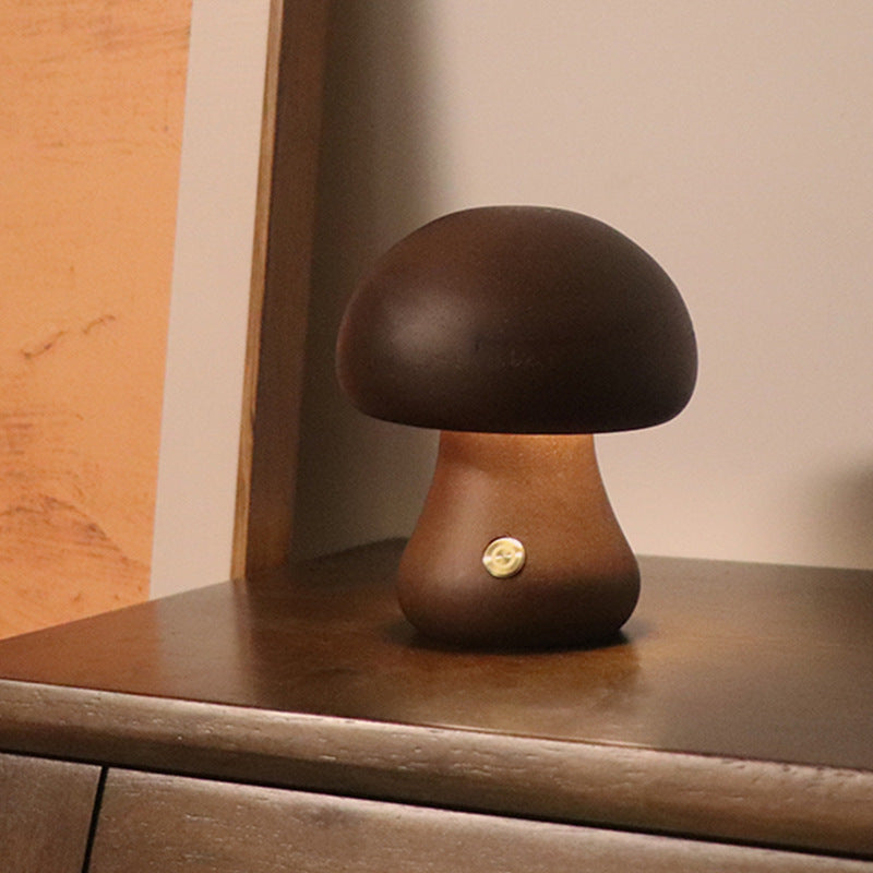 Wooden Mushroom LED Night Light | Touch Switch Bedside Lamp, 4 Styles, Beech & Walnut | HOORIVA
